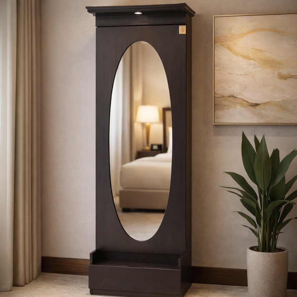 Luna Single Door Dresser with MDF & PU in Dark Chocolate Color