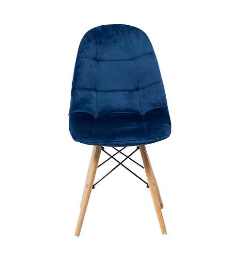 Indiglo Dining Chair with Blue Velvet and Wooden Leg