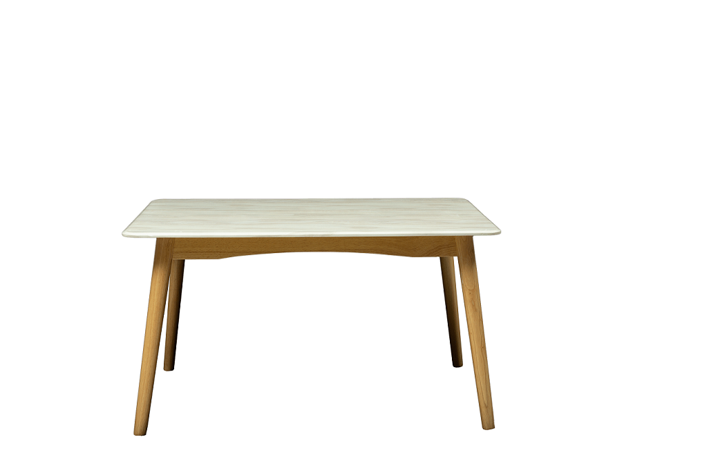 Dreamex Dining Table wit Composite Marble and Wooden Leg in Creamy Carrara Marble Finish