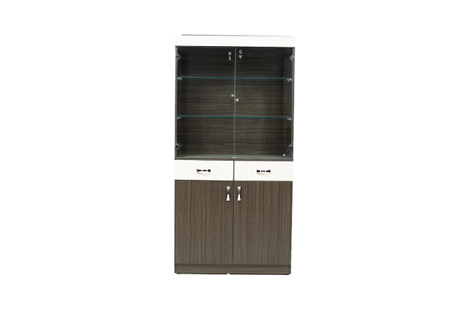 Astral Crockery unit of Engineered Wood in Dark Wood & Biege Color