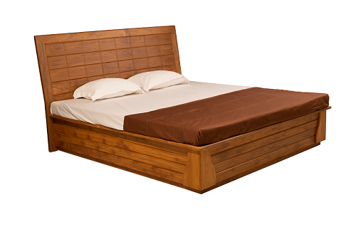 Pixel King Bed with Hydrolic Storage with Segun Wood in Natural Wood Color