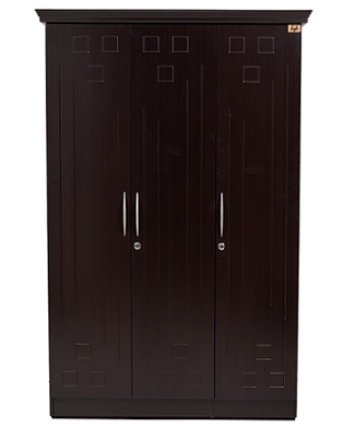 Armadio 3 Door Wardrobe with MDF & PU in Dark Chocolate Color