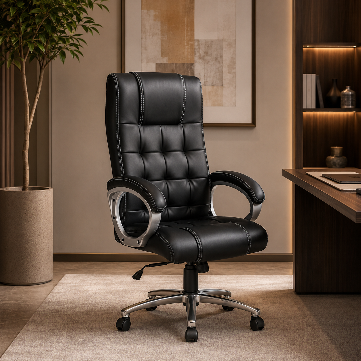 Alto Revolving Office Chair in Black or Leather Color in PU Leather
