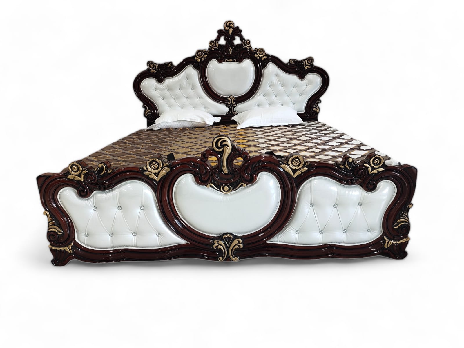 Half Moon King Bed Full Hydrolic Bed Natural Wood White PU
