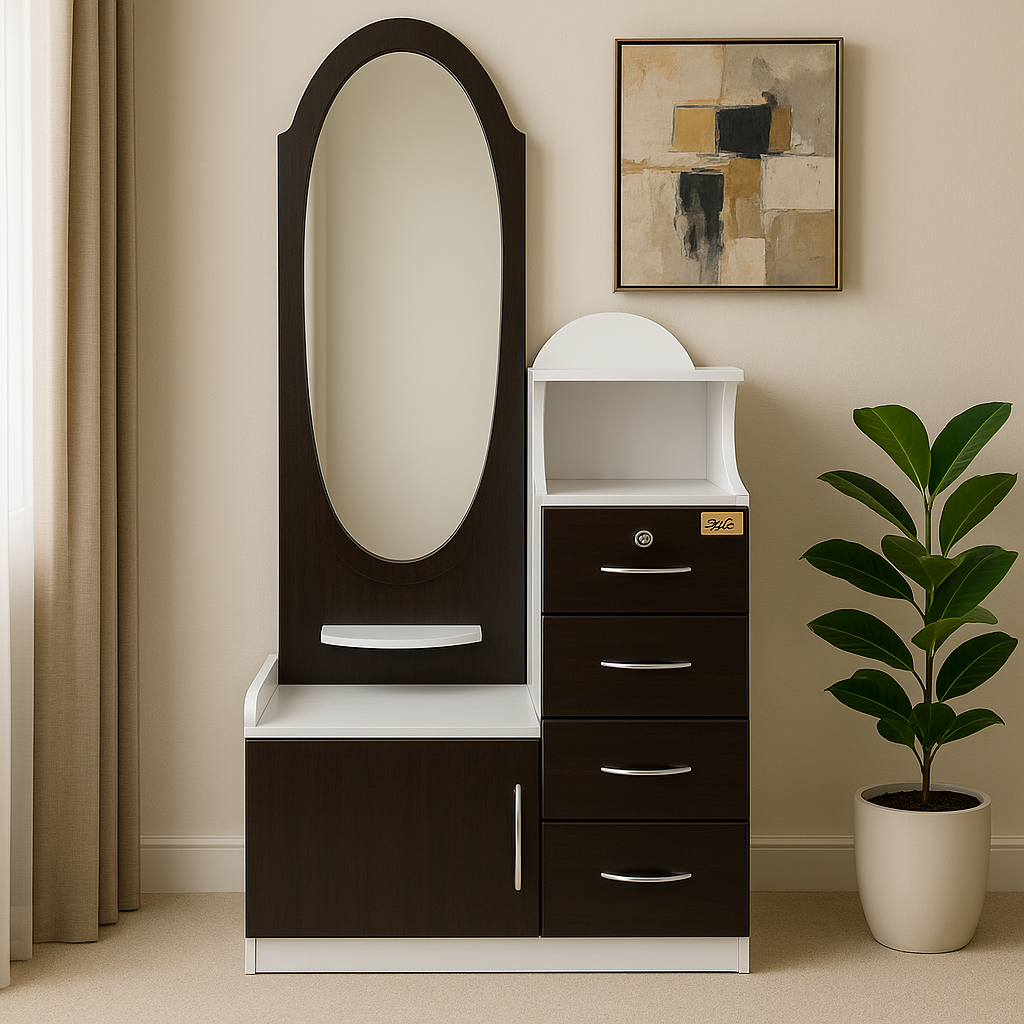 Safrin Dresser in Dark Walnut & White Color with MDF & PU