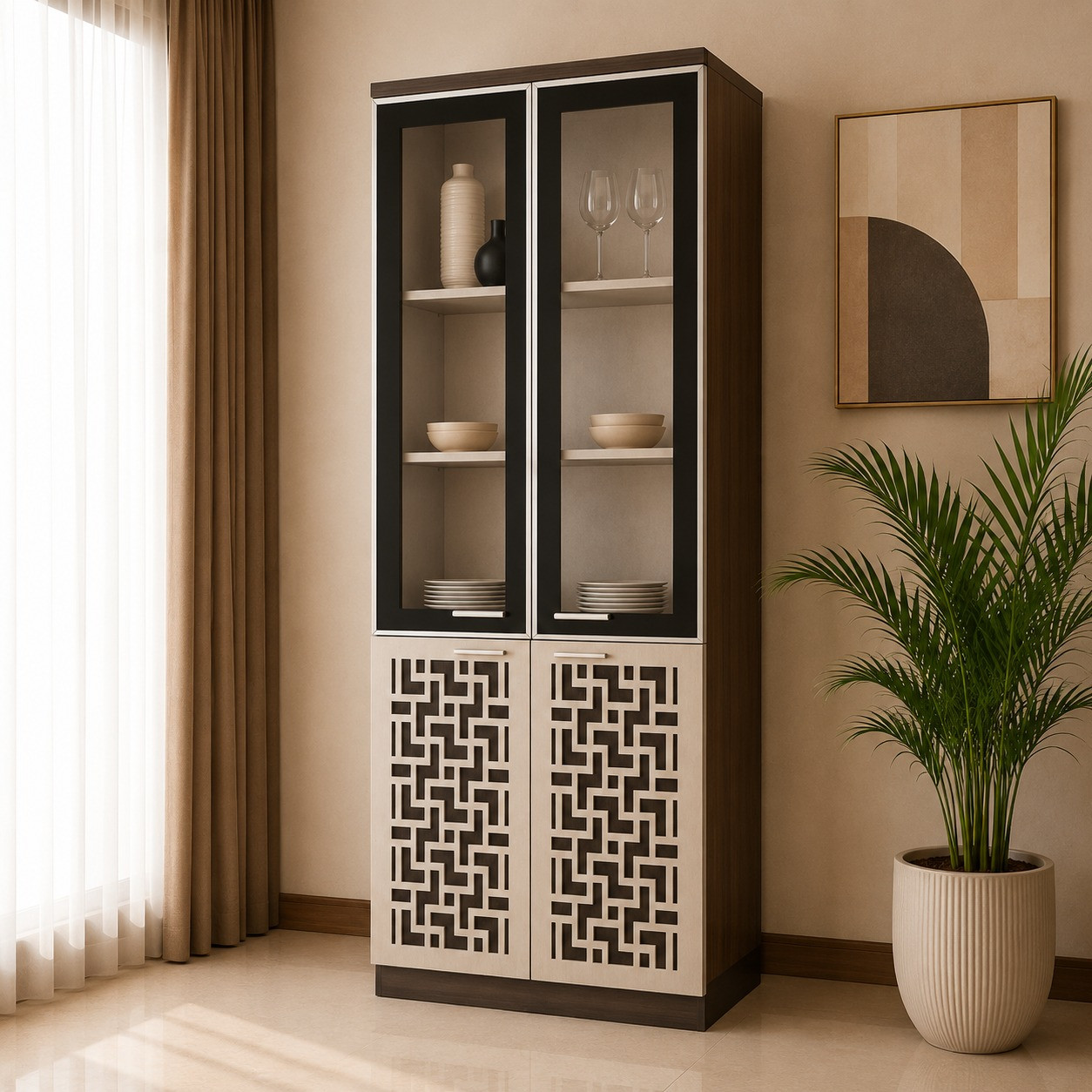 Rabada Bookshelf with Engineered Wood in Walnut and Biege Color