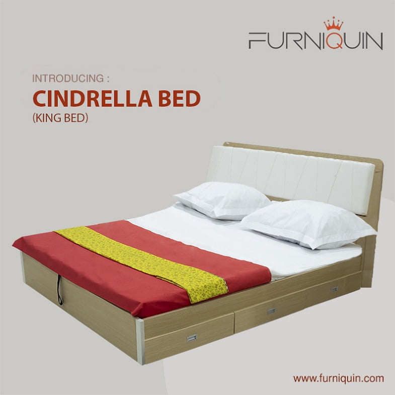 Cindrella King Bed with Full Hydrolic Storage in MDF & Melamine