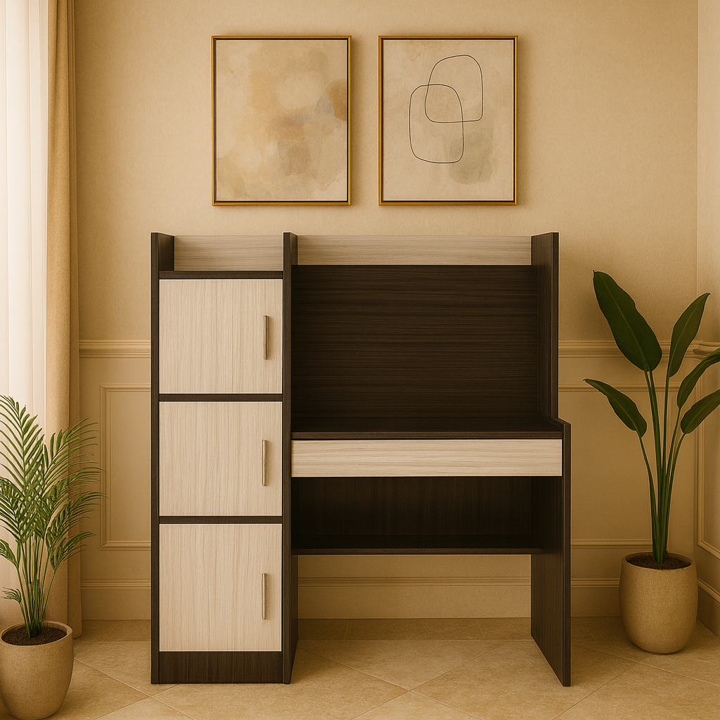 Oracle Study Table with Engineered Wood in Walnut & Biege Color